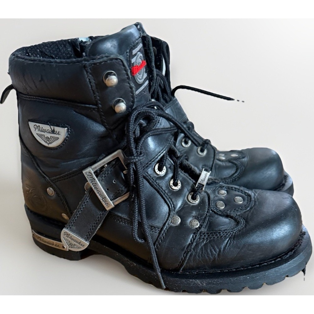 Milwaukee Leather Motorcycle Biker Boots Mens 8.5 Black Harness